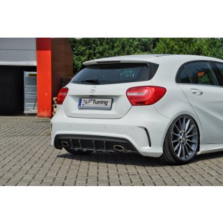 Gefräßter Heckansatz in perfekter Race Track Optik mit Finnen passend für Mercedes  Benz A-Klasse  AMG. Line, W176 Bj.:2012-2015 - Seidenmattschwarz