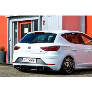 Gefräßter Heckansatz in perfekter Race Track Optik mit Finnen und Seiten Flaps aus ABS                                         passend für Seat  Leon 3, Facelift ab Bj.: 2017-2020 - Seidenmattschwarz