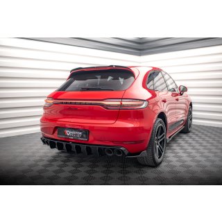 Heck Ansatz Flaps Diffusor V.2 für Porsche Macan GTS / Sport Design Mk1 Facelift schwarz Hochglanz